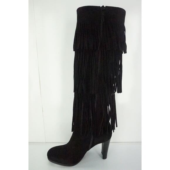 Stuart Weitzman Black Suede Fringie Sexy Tall Boots size 6 NIB $855 Trim - Picture 4 of 10